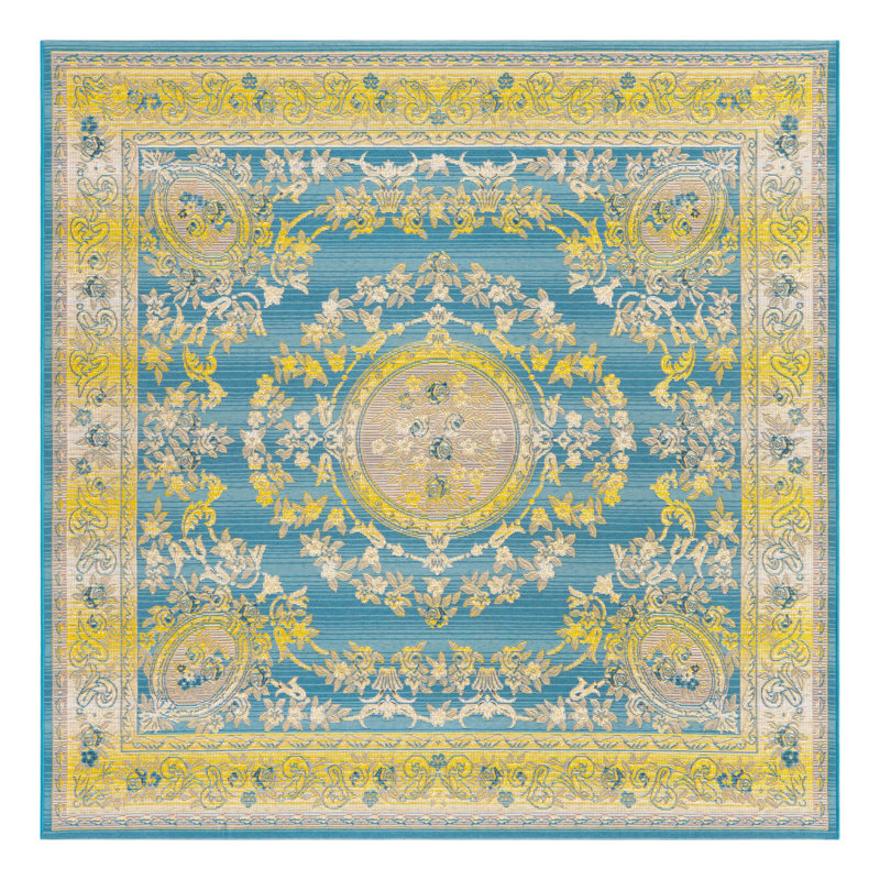 Blue Cahuita Indoor/Outdoor Traditional Rug, Square 6'