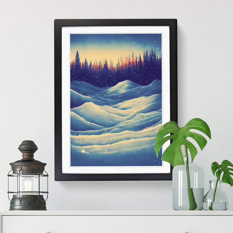 Winter Landscape Splatter - Single Picture Frame Print, 64cm H x 46cm W x 2cm D, Oak
