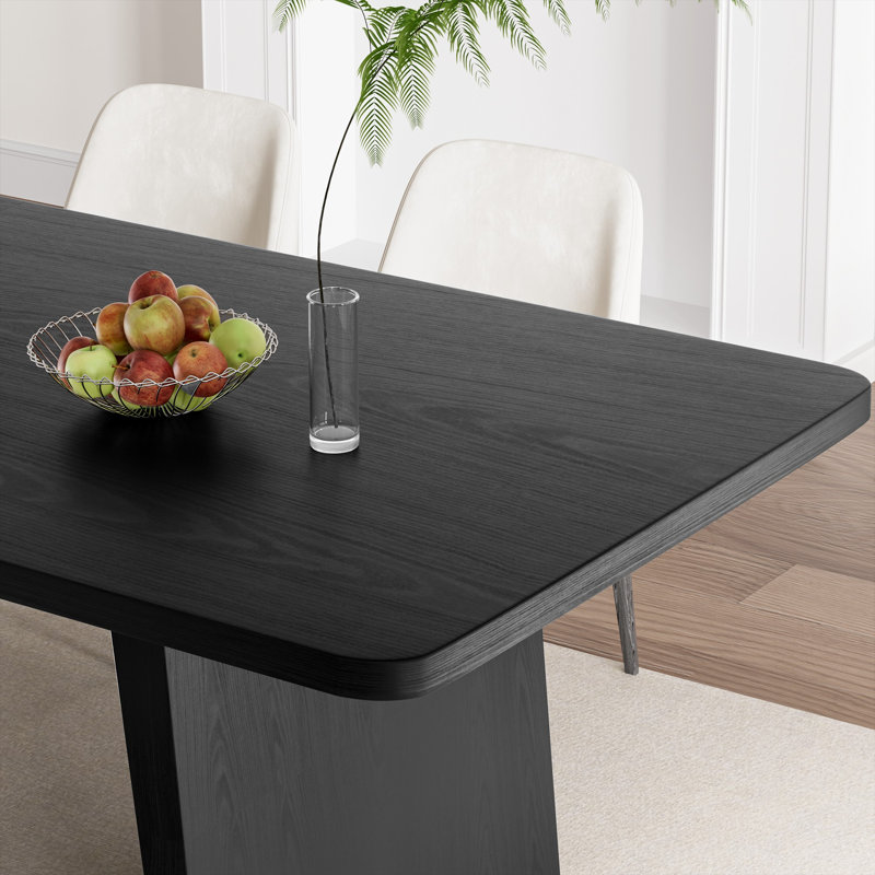 Ensemble de table de salle à manger rectangulaire 79 "avec 6 chaises rembourrées 7 pièces, 7 Pieces: Table, 6 Chairs, Black