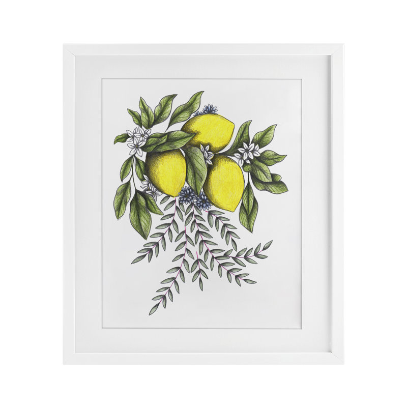 «Lemons & Flowers», reproduction d'art rétro encadrée sous verre, design par Cecilia Battaini, H 16 po x l 13 po