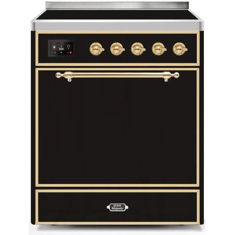 ILVE Majestic II 30 in Induction Range, Glossy Black/Brass