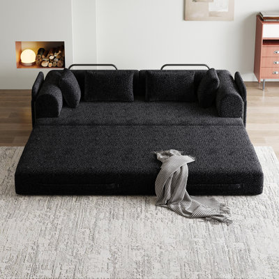 Convertible Sleeper Sofa Bed with Cylindrical Pillow, Chenille Folding Mattress Couch with ,Folding Sofa Bed with Side Pocket, Floor Sofa Lounge Couch for Living Room Bedroom Lounge Studio