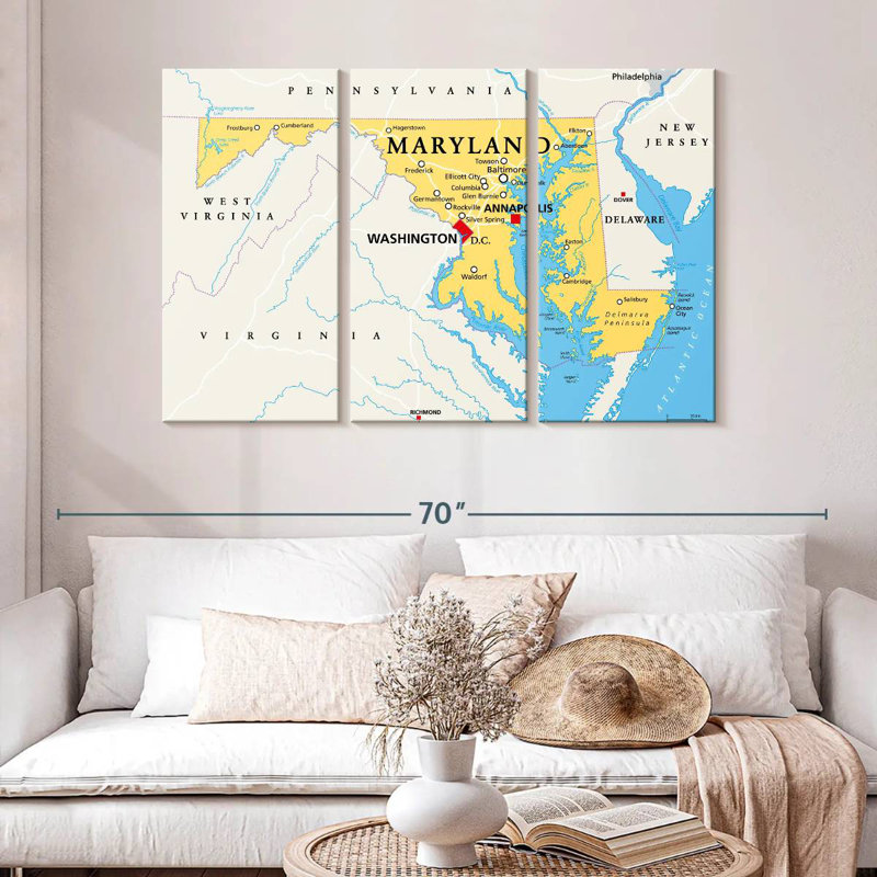 Aliaz Maryland Map, 32" H x 50" W