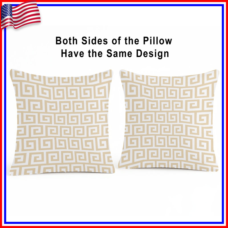Beige Greek Key Pattern Double Sided Throw Pillows, 18 x 18 inches