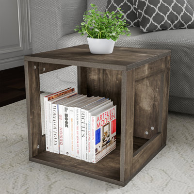 Side Table with Storage - Minimalist Modern Nightstand or End Table with Open Sides - Stackable Modular Accent Table for Bedroom, Living Room, or Office by Lavish Home (Grey Woodgrain)