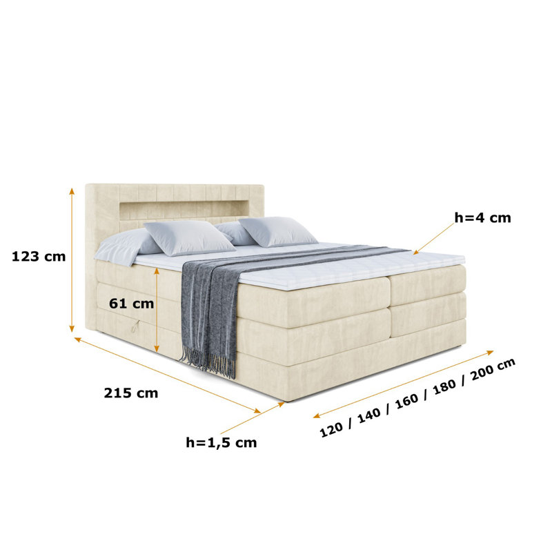 Daigle Divan Bed with Mattress, 120cm W x 200cm D, Beige