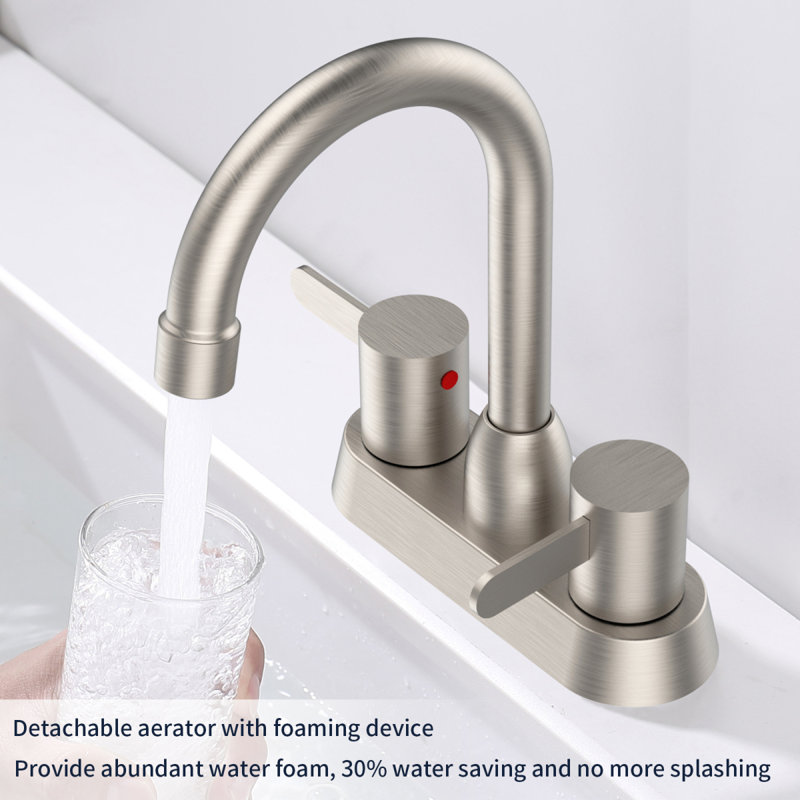 2 Handles Bathroom Sink Faucet, Brushed Nickel Centerset RV Bathroom Faucets For 3 Hole, Brushed Nickel