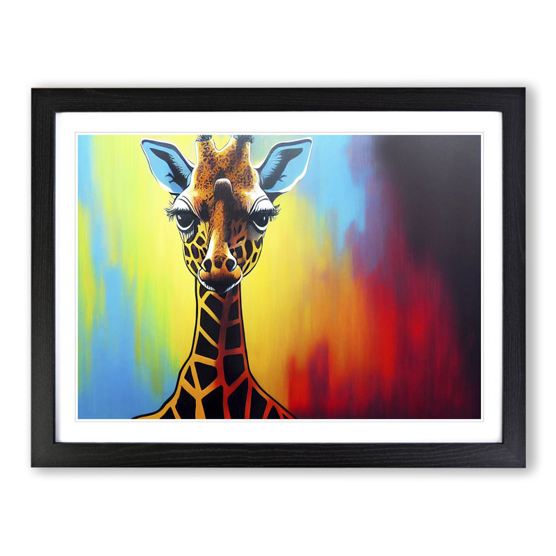 Giraffe in Colour - Framed Print, Black, 25cm H x 34cm W x 2cm D