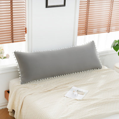 Light Gray Body Pillow Cover 20x54 Body Pillow Cover Cute Pom Poms Fringe Design Boho Chic Decor Long Pillow Case Cover with Pocket Closure