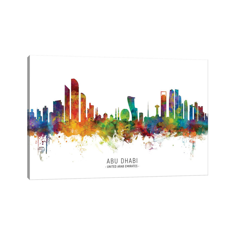 «Abou Dabi Skyline» par Michael Tompsett - peinture sur toile tendue, H 18 po x l 26 po x P 1,5 po