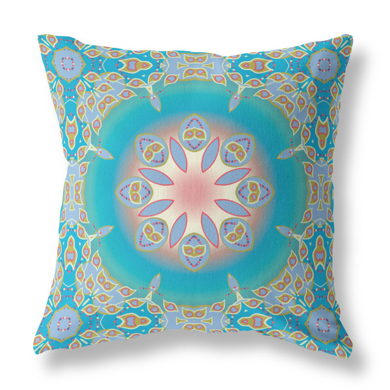 Coussin 18 po x 18 po Broadcloth, Motif floral bleu / vert
