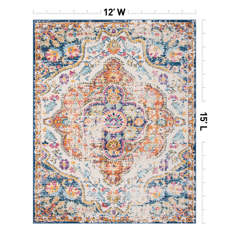 Beverly Oriental Orange/Blue/Cream Area Rug, Rectangle 12' x 15'