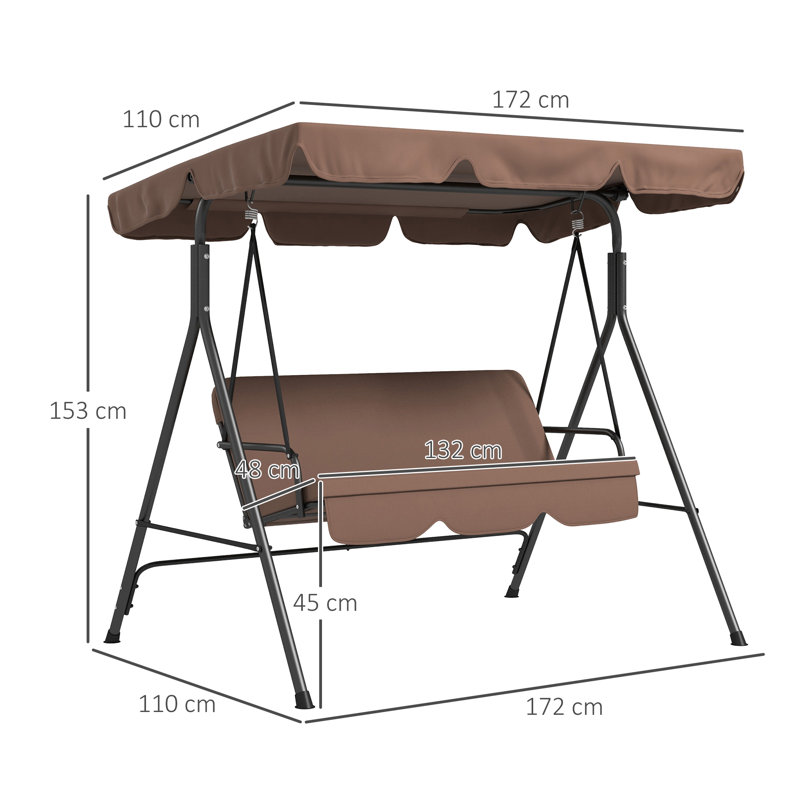 Burgel Porch Swing with Canopy, Black, 153cm H x 172cm W x 110cm D, Brown