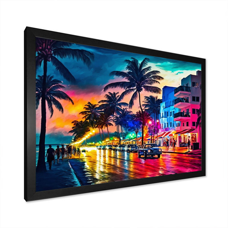 «Miami Beach Holidays 3 Architecture», impressions sur toile Miami, Cadre simple noir, H 12 po x l 20 po x P 1 po