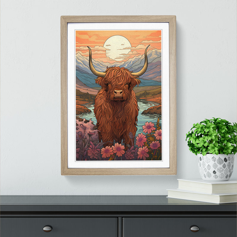 Highland Cow Nouveau - 32702 Piece Single Picture Frame Print on Wood, 34cm H x 25cm W x 2cm D