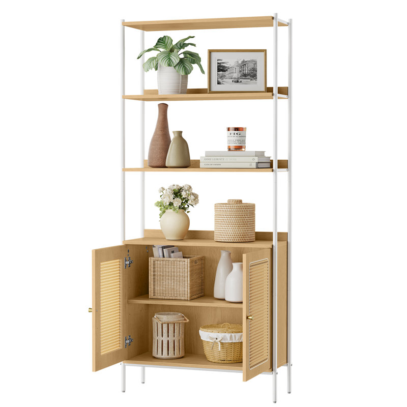 Aliyaan 174.7cm H x 76.4cm W Steel Etagere Bookcase, Oak Beige/Pearl White