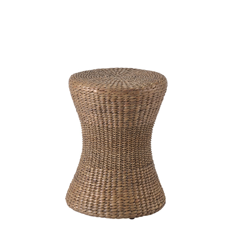 Natural Abaca Rope and Wood Hourglass Accent Stool