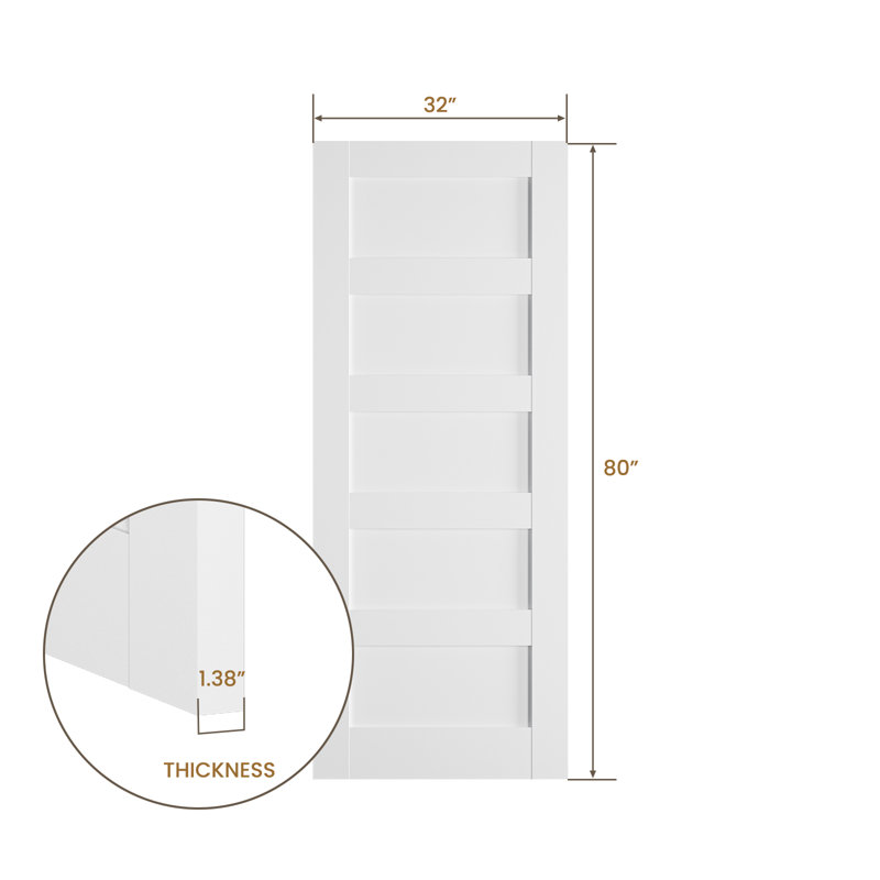 Primed 5-Panelled Solid Manufactured Wood Slab Door Without Frame and Hardware Kit, 32" x 80"