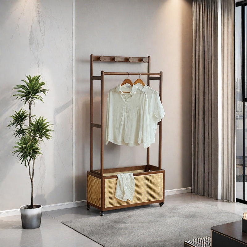 Portemanteau avec grands paniers de rangement, Noyer