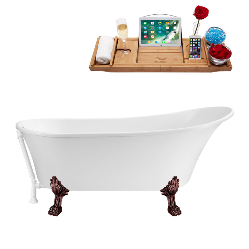 66.9'' x 31.5'' Soaking Acrylic Bathtub, Matte Oil Rubbed Bronze, Glossy White