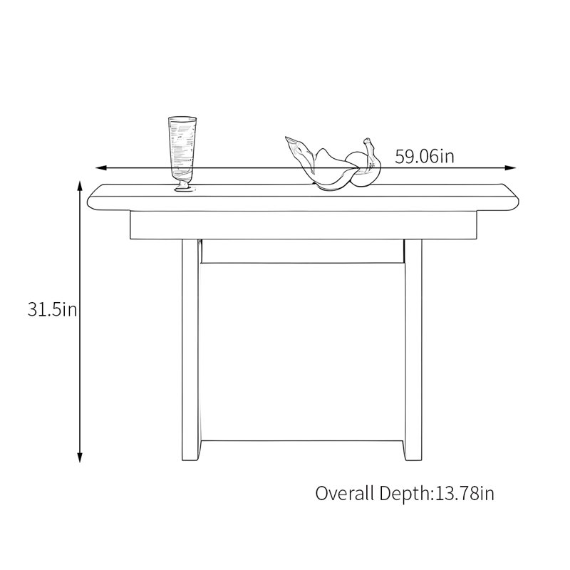 Console en bois de style italien, H 31,5 po x l 59,06 po x P 13,78 po