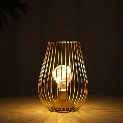 Metal Cordless Table Lamp Cage Shape Battery Operated Lamp with Warm Fairy Lights Bulb