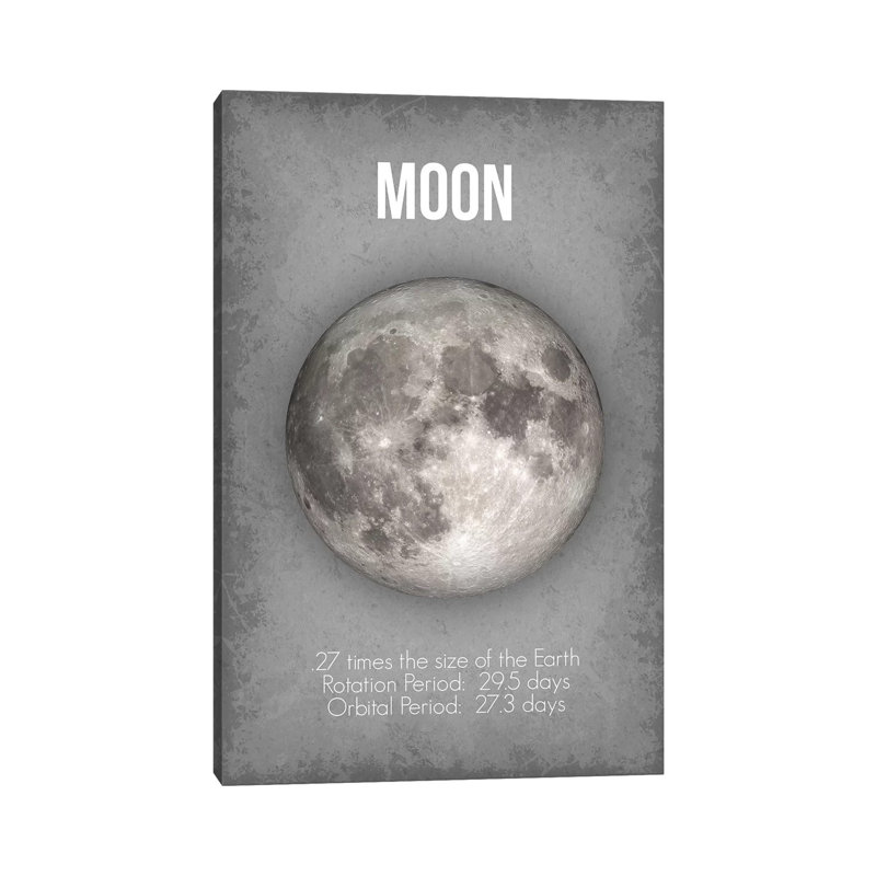 Décoration murale lune pour enfants, H 18 po x l 12 po x 1,5 po, Toile tendue