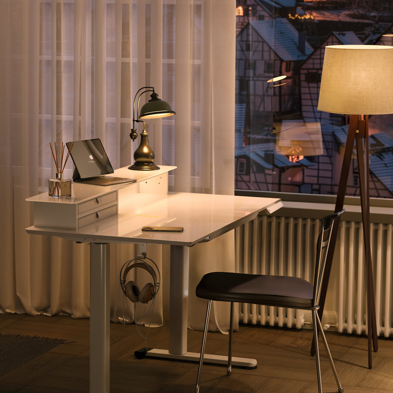 48'' W Tempered Glass Standing Desk with LED  & USB Ports, White