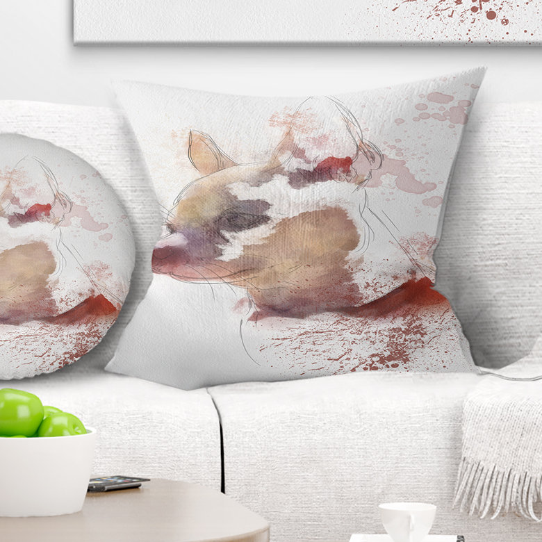 Portrait d'un chiot mignon - aquarelle, 18 po x 18 po, Coussin décoratif