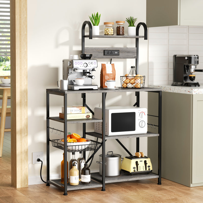Étagère de boulanger 35,43 po Phaneuf avec micro-ondes compatible et prise de courant, gris