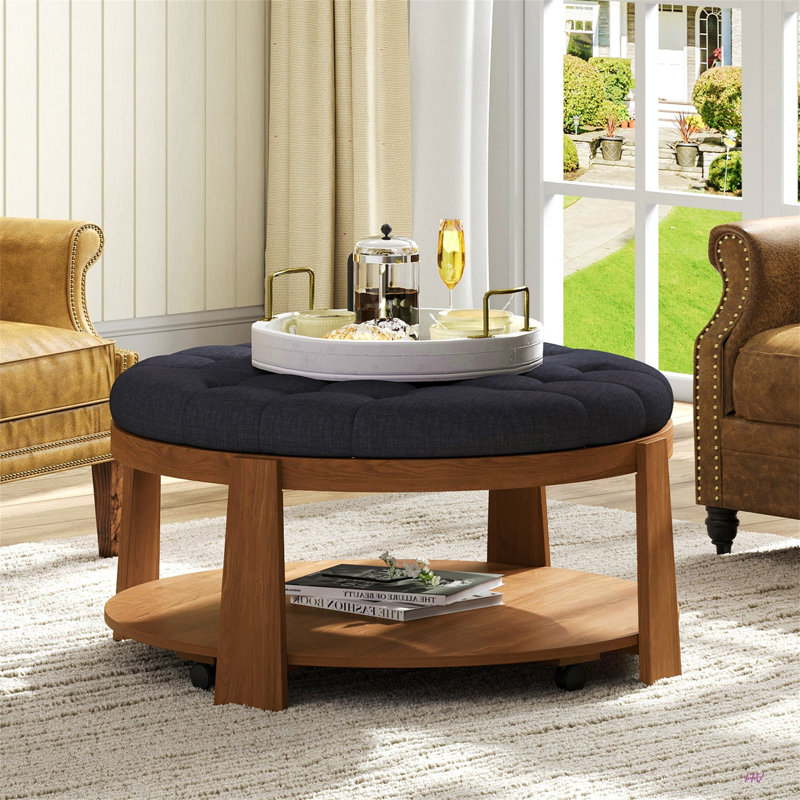 Table basse rembourrée avec tablette, Noir