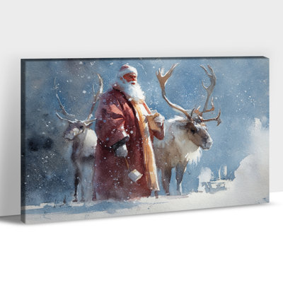 Père Noël, art mural sur toile d'hiver - décorations murales photos de Noël, impressions de Noël rétro, art mural des Fêtes pour le salon, chambre à coucher, toile tendue avec cadre en pin, 20 po x 30 po