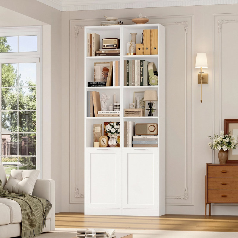 Ensemble de 2 bibliothèques, tour de rangement de 73,4 po avec portes et tablettes, bibliothèque mince pour le salon, le bureau et la chambre à coucher