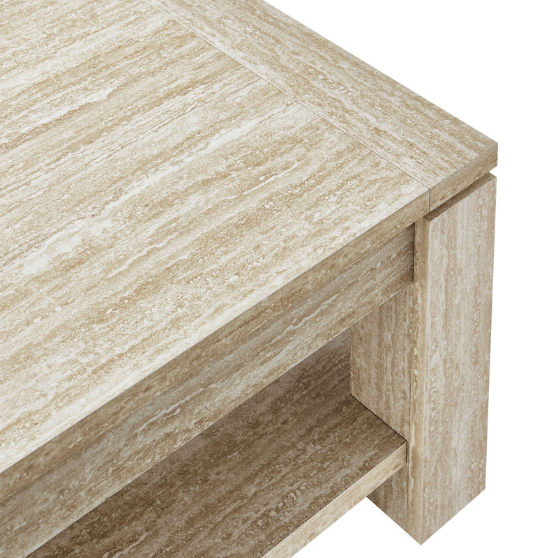 Hollis 47" Beige Faux Travertine Rectangular Coffee Table