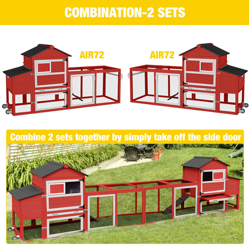 Chicken Coop with Chicken Run For Up To 3 Chickens, Red