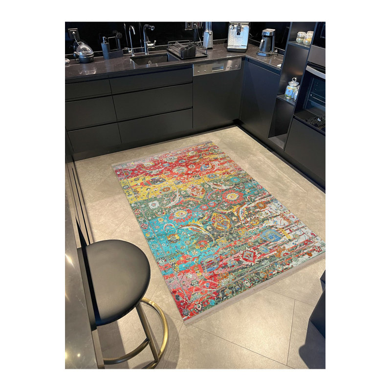 Tapis décoratif multicolore à motif abstrait et motifs traditionnels lavables à la machine Barcelona Collection