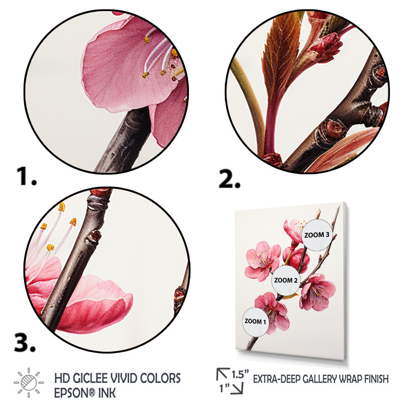 Rose printemps cerises - art mural cerise, Cadre doré simple, H 32 po x l 24 po x P 1 po