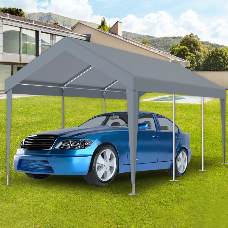 10X20ft Garage Shelter Replacement Tarp, Waterproof And Shielded With 72 Elastic Buckles. Grey Polypropylene For Carport. Easy To Assemble Store Carport Canopy & Protected Shelter. Quick Installation