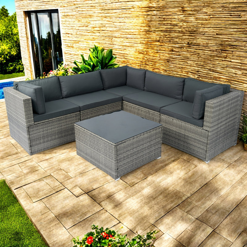 Ensemble de canapé modulaire d'extérieur en rotin 6 pièces PE