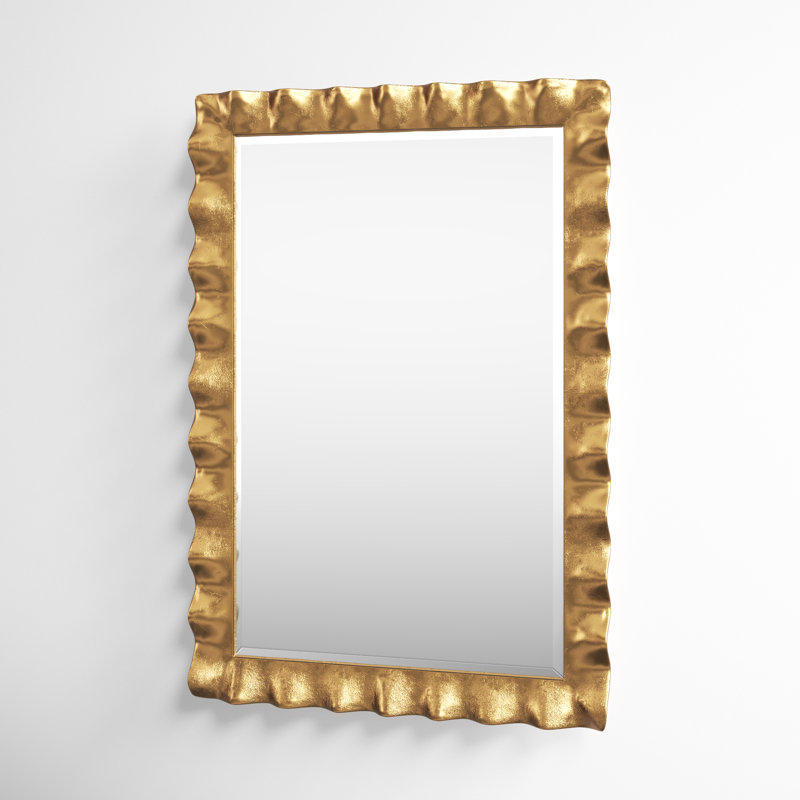 Edith Metal Rectangle Wall Mirror, Lightly Antique Gold Leaf