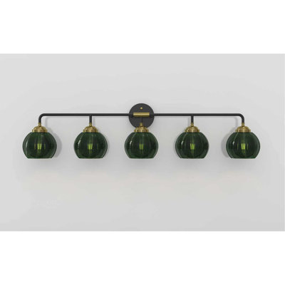 5-Light Bathroom Light Fixtures((Does Not Include Light Bulbs), Modern Vanity Lights with Glass Shade, Vintage Light Fixture Bathroom Over Mirror Wall Lights for Kitchen Dinning Room Bedro--Black+GOLD