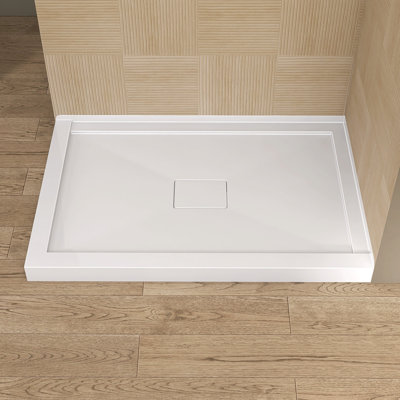 48'' W X 32'' D Acrylic Rectangular Shower Base Corner Double Threshold Shower Floor Pan Walk-in White Shower Tray with Center Drain Cover