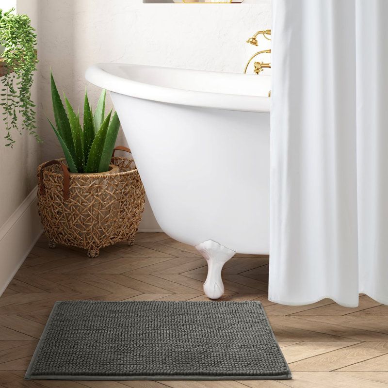 Soft Chenille Microfiber Non-Slip Bath Mat | Ultra Absorbent Machine Washable Bathroom Rug for Shower, Bath & Ensuite