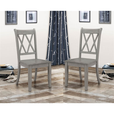 Casual Gray Finish Side Chairs Set Of 2 Pine Veneer Transitional Double-X Back Design Dining Room Furniture