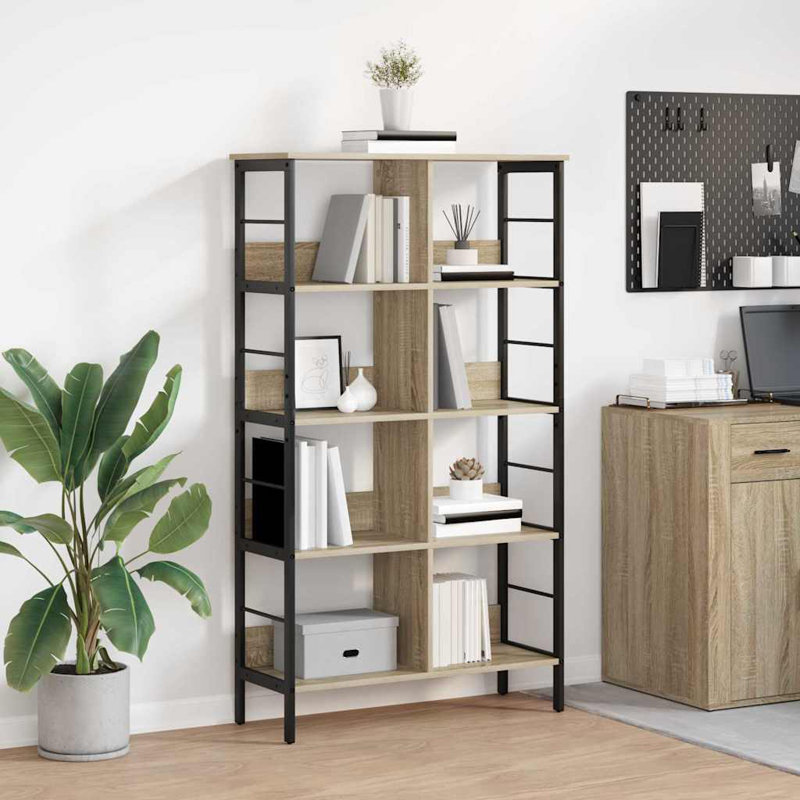 82cm W Steel Etagere Bookcase, Sonoma Oak, (4 Shelves) 144.5cm. H x 82cm. W x 32cm. D
