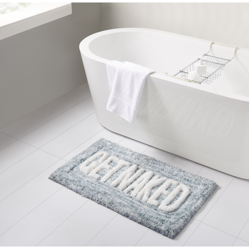 Teal Polyester Get Naked Typography Bath Rug, 24" x 60"
