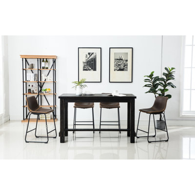 Table de salle à manger brun antique: comptoir, 4 chaises et chaises rectangulaires en bois de style rétro
