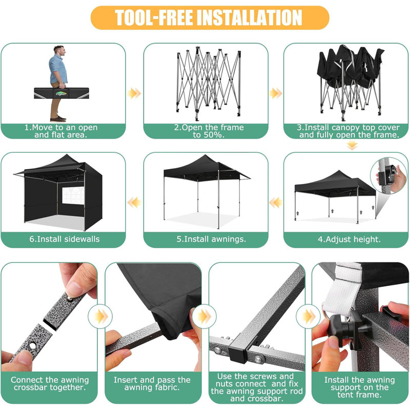 3 x 3m Steel Canopy, Black
