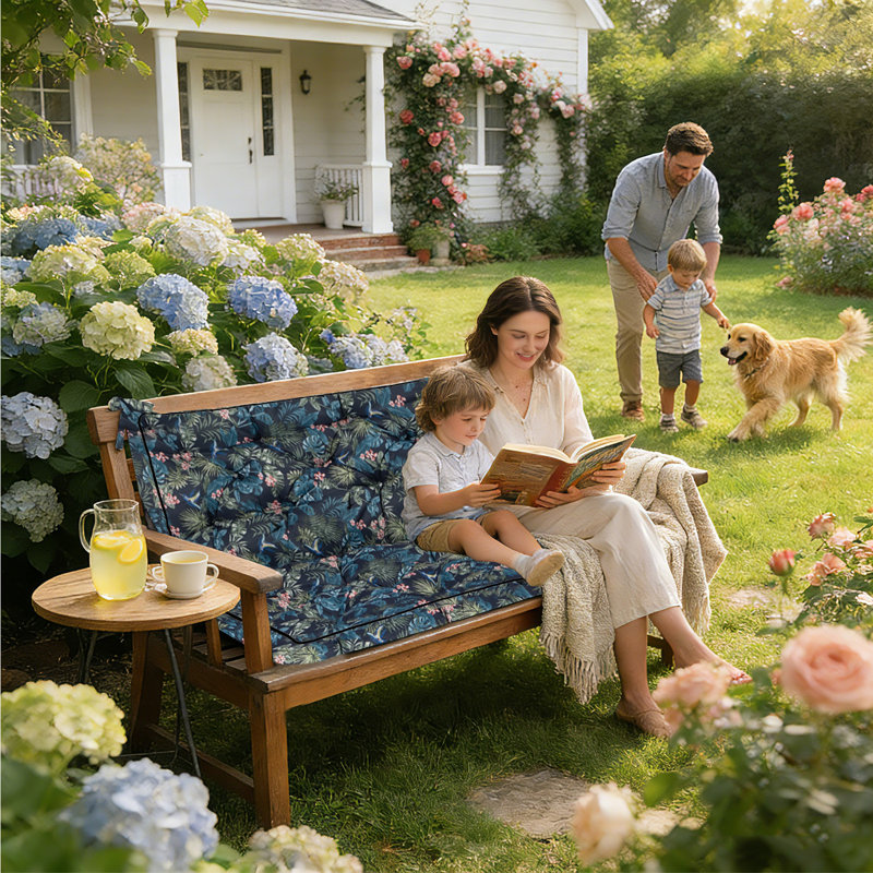 Porch Swing Cushions With Backrest, 4" Thicken Waterproof Outdoor Bench Cushion, Only Cushion, 55" W x 20" D, Hummingbird