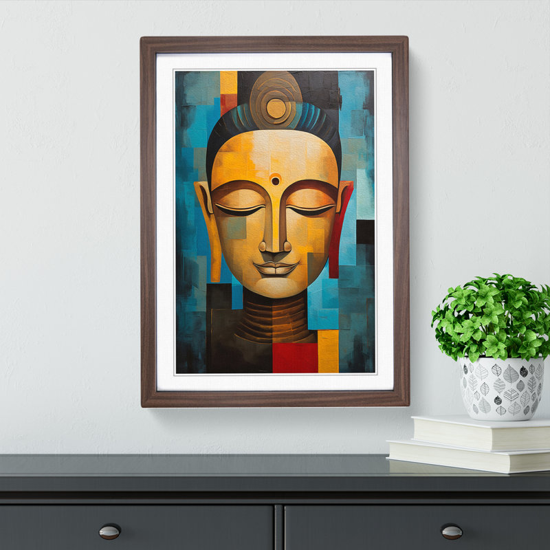 Buddha Cubism No.2 - Framed Print, 46cm H x 34cm W x 2cm D, Walnut Framed